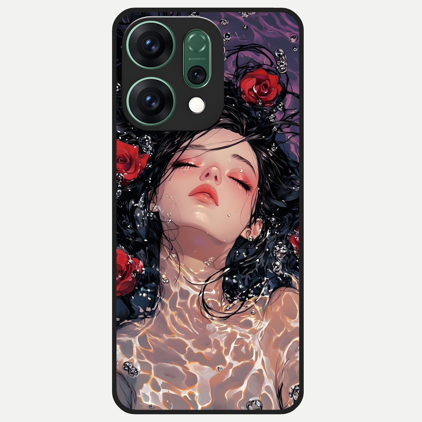  Crimson Rose Serenity Glass Case For Oppo Reno 14 back cover – full design glossy printed glass finish
