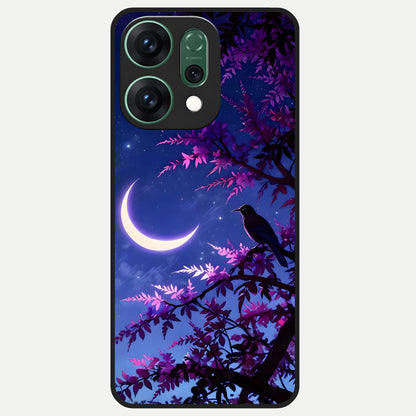  Crow And Moon Scenery Glass Case For Oppo Reno 14 back cover – full design glossy printed glass finish