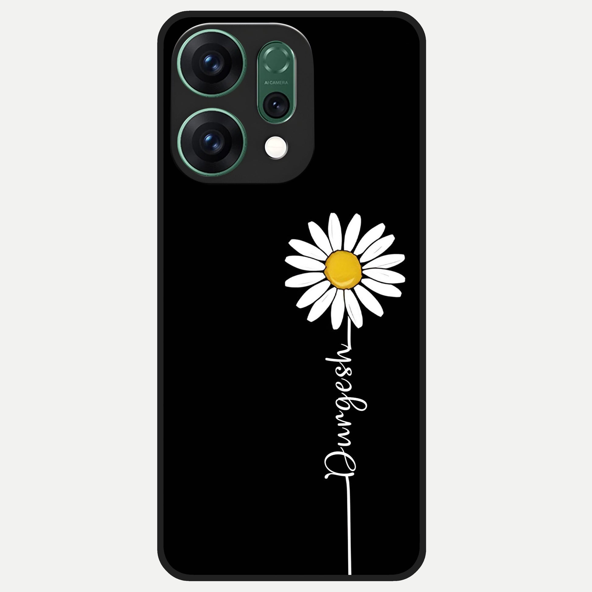  Custom Name White Flower Glass Case For Oppo Reno 14 back cover – full design glossy printed glass finish