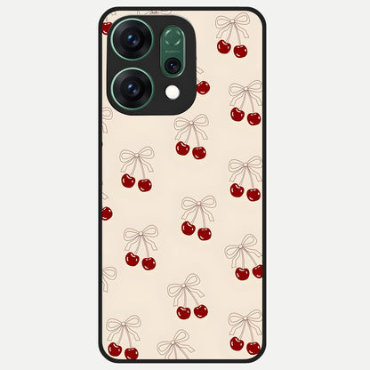  Cute Cherry Pattern Glass Case For Oppo Reno 14 back cover – full design glossy printed glass finish