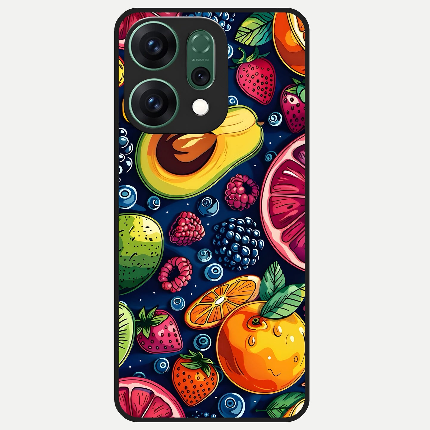  Cute Fruits Art Glass Case For Oppo Reno 14 back cover – full design glossy printed glass finish