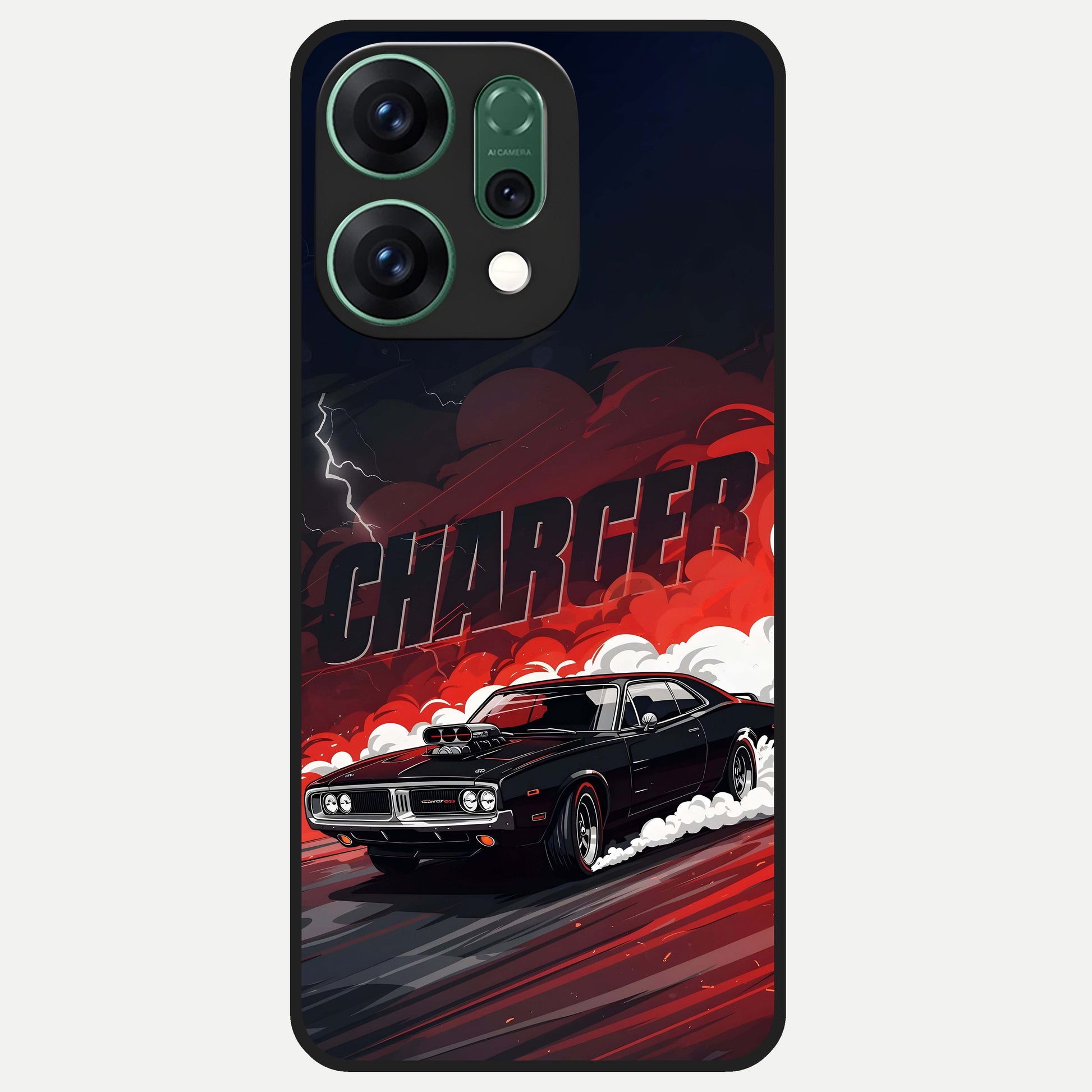  Dark Charger Fury Glass Case For Oppo Reno 14 back cover – full design glossy printed glass finish