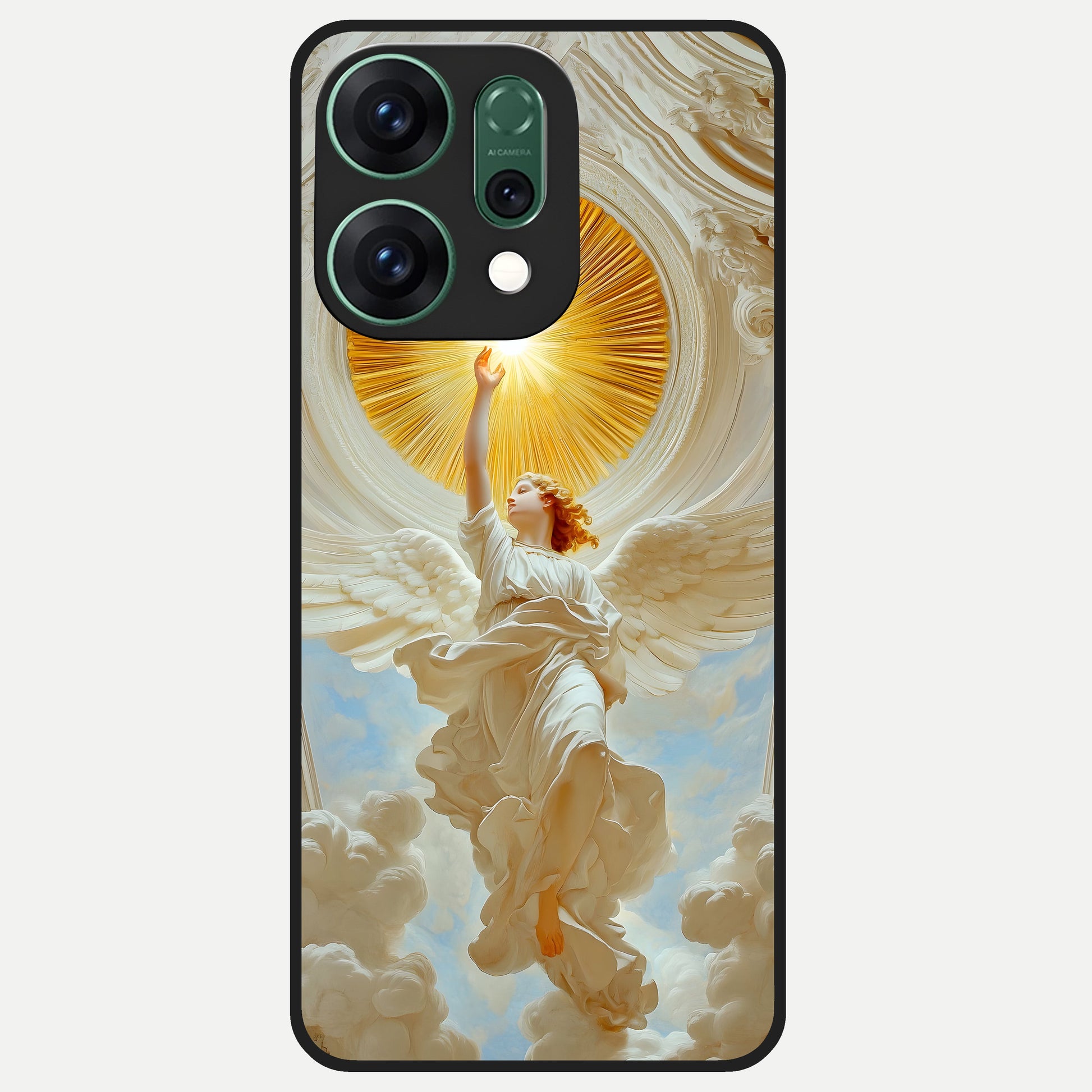  Divine Light Angel Glass Case For Oppo Reno 14 back cover – full design glossy printed glass finish