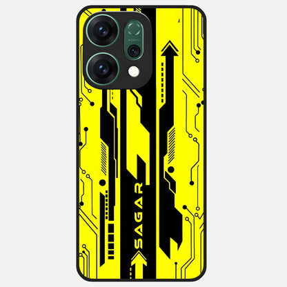  Electric Pulse CYBERPUNK Custom Name Glass Case For Oppo Reno 14 back cover – full design glossy printed glass finish