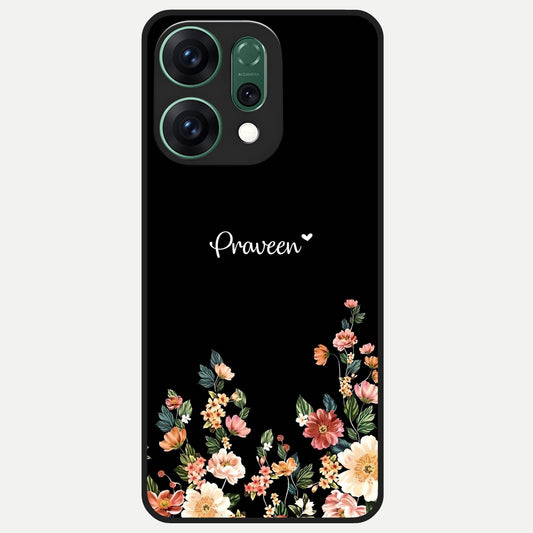  Floral Design Personalized Custom Name Glass Case For Oppo Reno 14 back cover – full design glossy printed glass finish