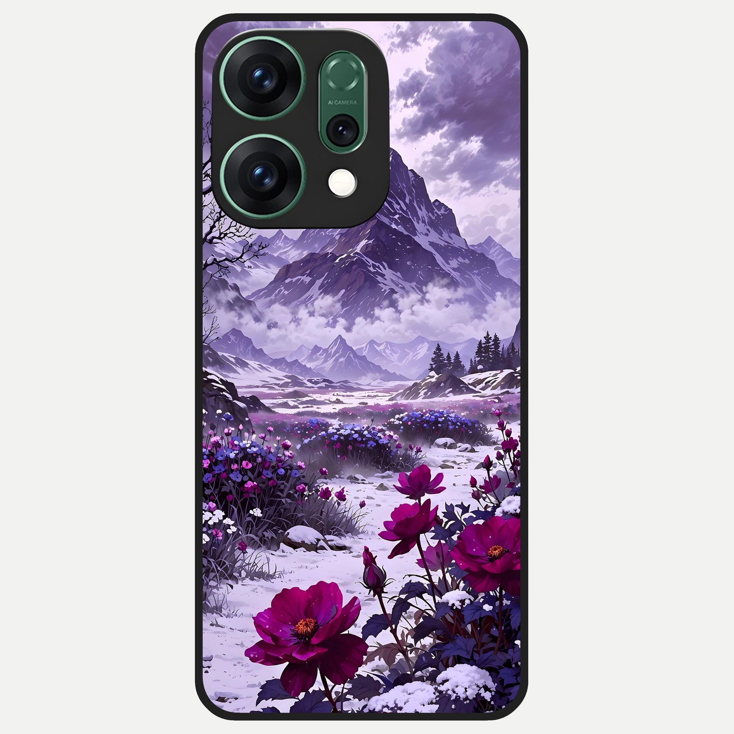  Flower Mountain View Glass Case For Oppo Reno 14 back cover – full design glossy printed glass finish