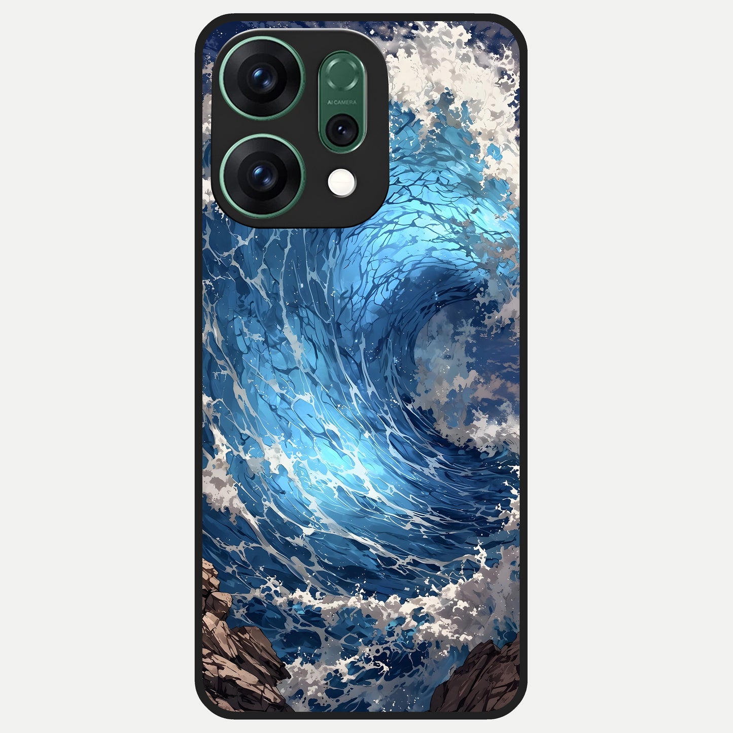  Giant Ocean Wave Glass Case For Oppo Reno 14 back cover – full design glossy printed glass finish