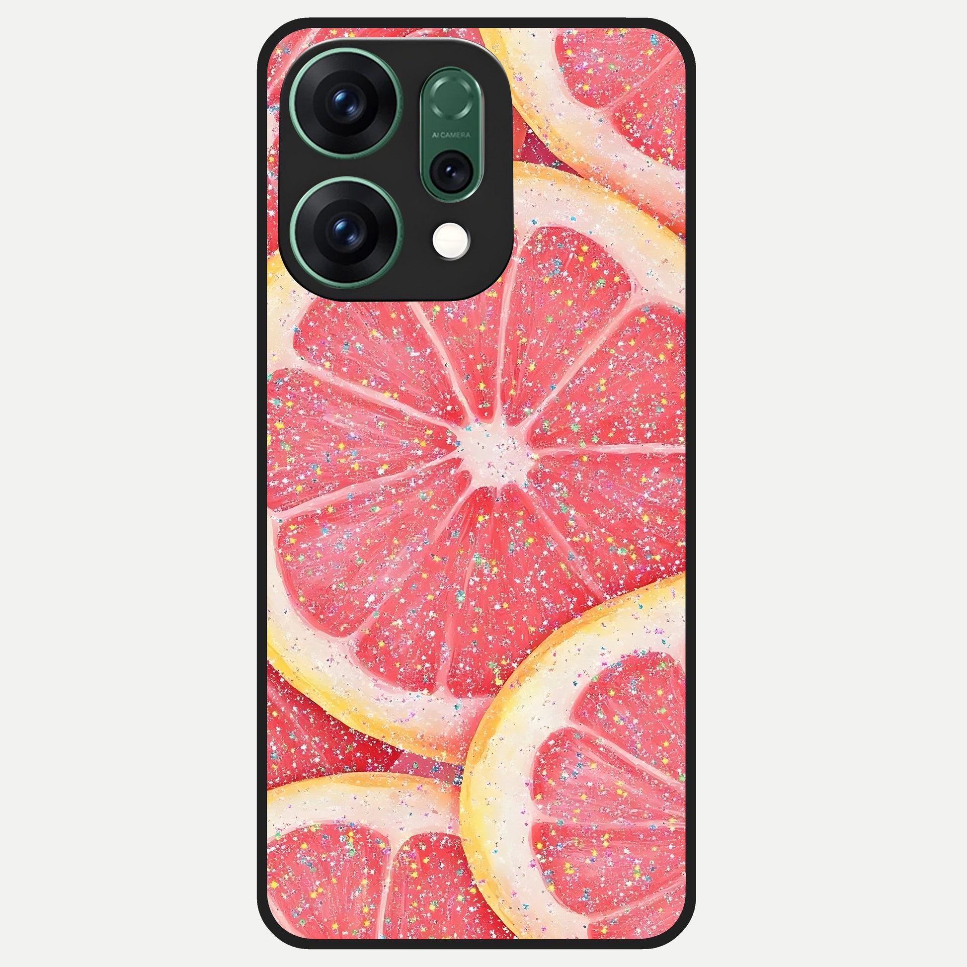 Glitter Grapefruit Glass Case For Oppo Reno 14 back cover – full design glossy printed glass finish