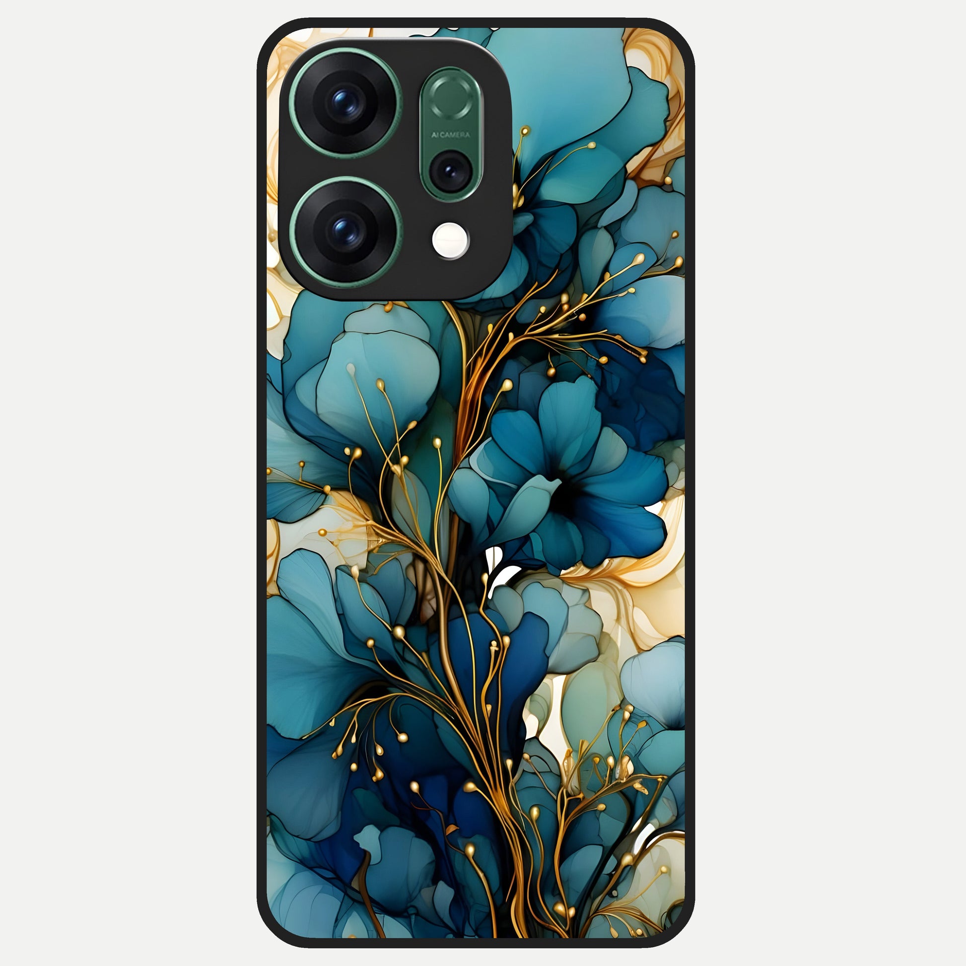 Golden Bloom Symphony Glass Case For Oppo Reno 14 back cover – full design glossy printed glass finish
