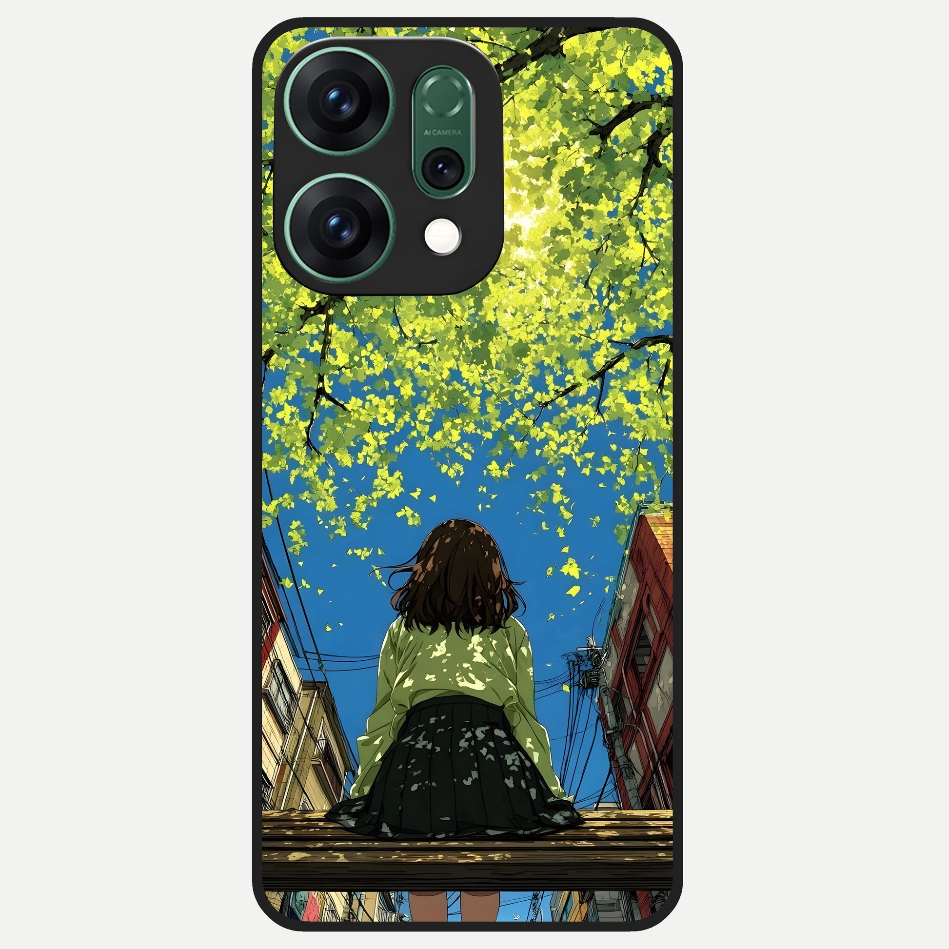  Golden Leaves Glow Glass Case For Oppo Reno 14 back cover – full design glossy printed glass finish