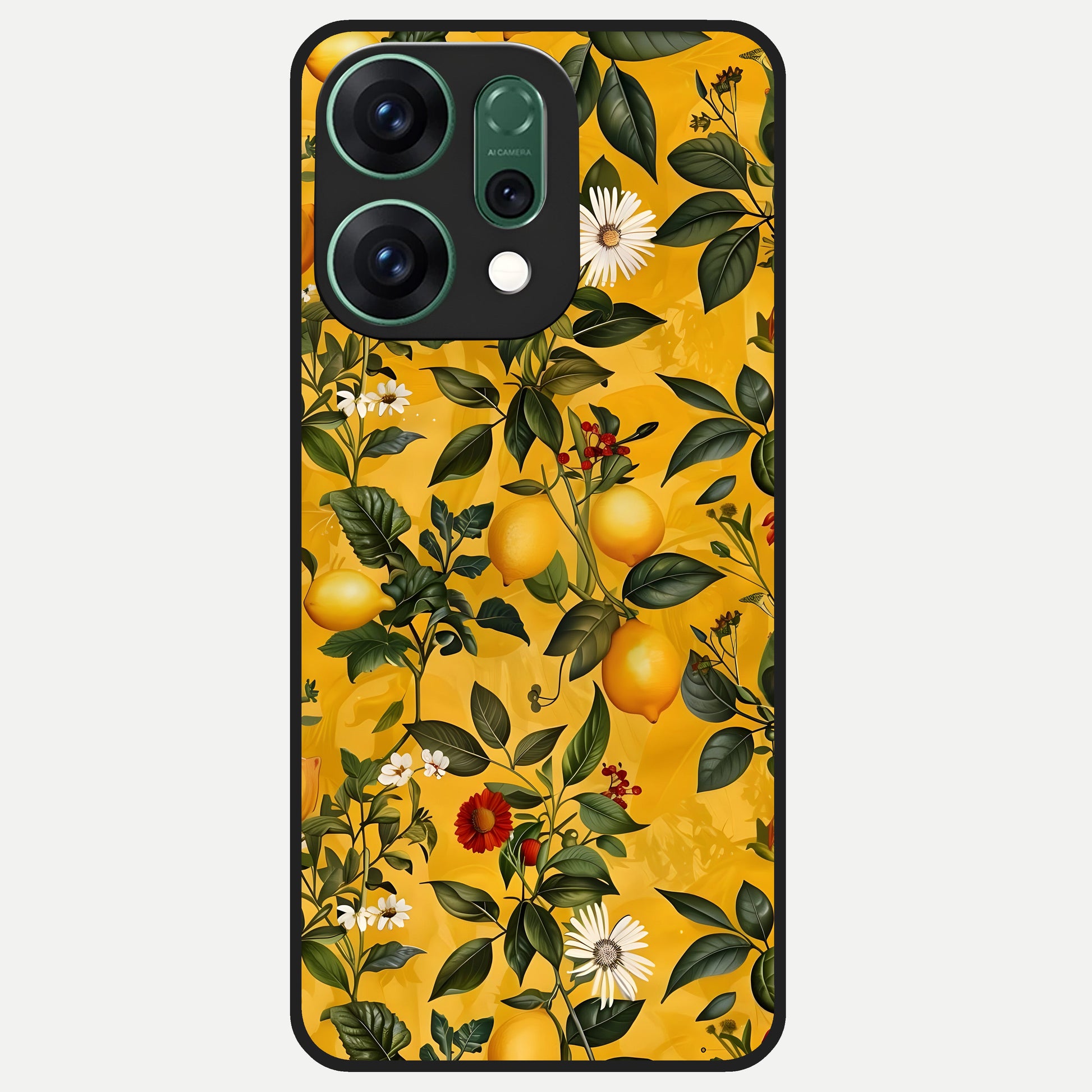  Golden Lemon Field Glass Case For Oppo Reno 14 back cover – full design glossy printed glass finish