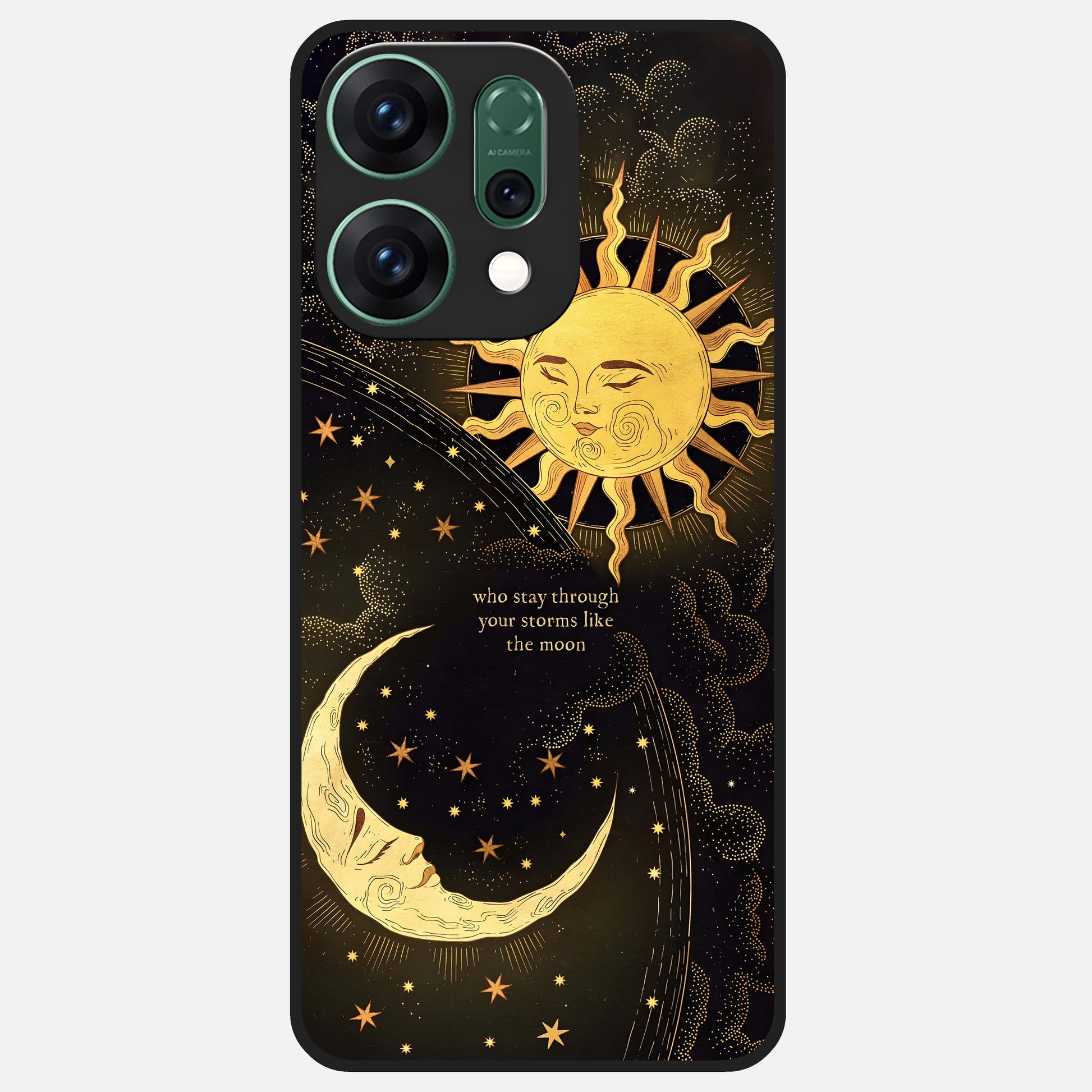  Golden Lunar Love Glass Case For Oppo Reno 14 back cover – full design glossy printed glass finish