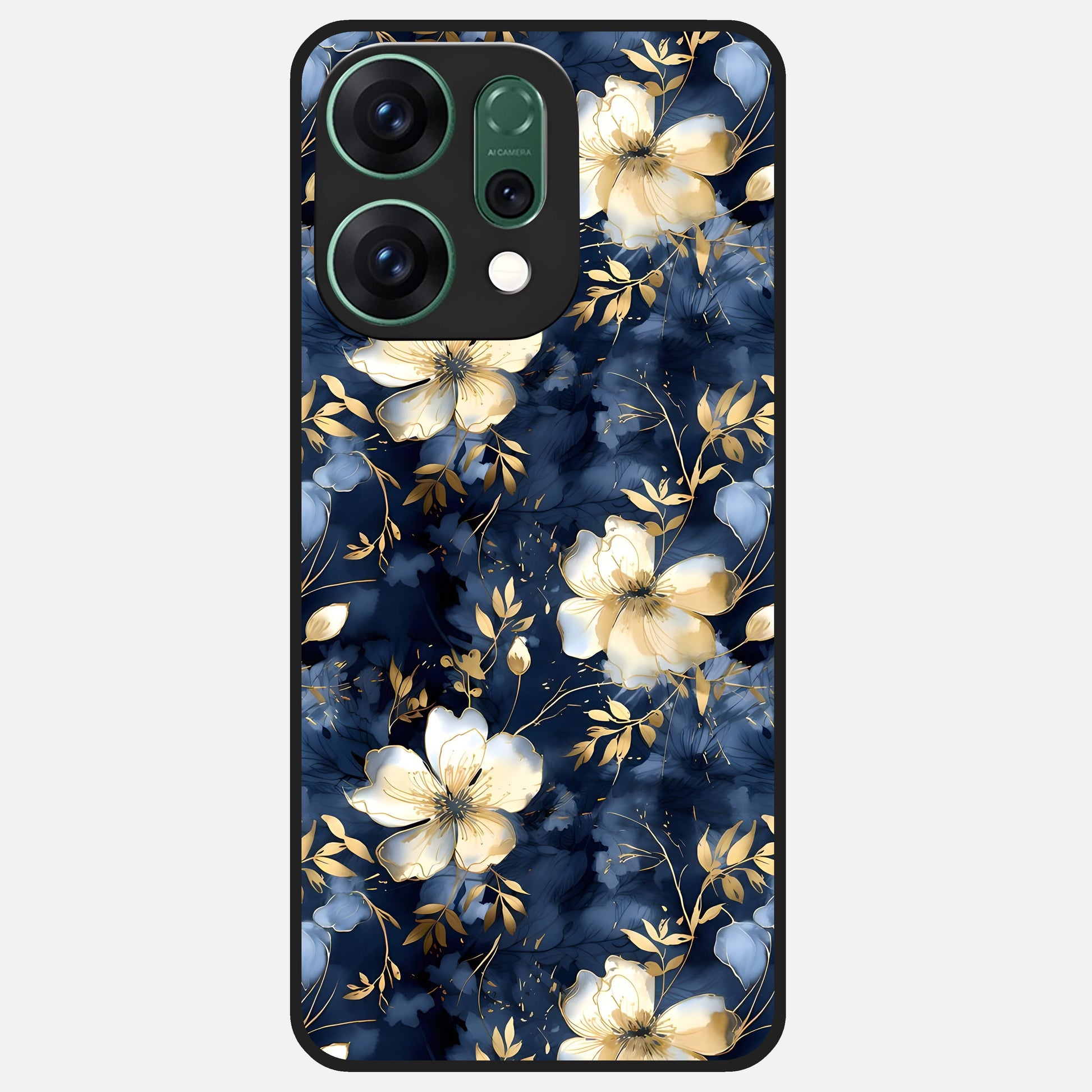  Golden Midnight Bloom Glass Case For Oppo Reno 14 back cover – full design glossy printed glass finish