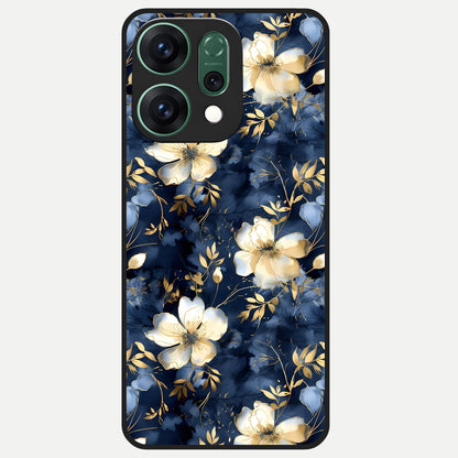  Golden Midnight Bloom Glass Case For Oppo Reno 14 back cover – full design glossy printed glass finish