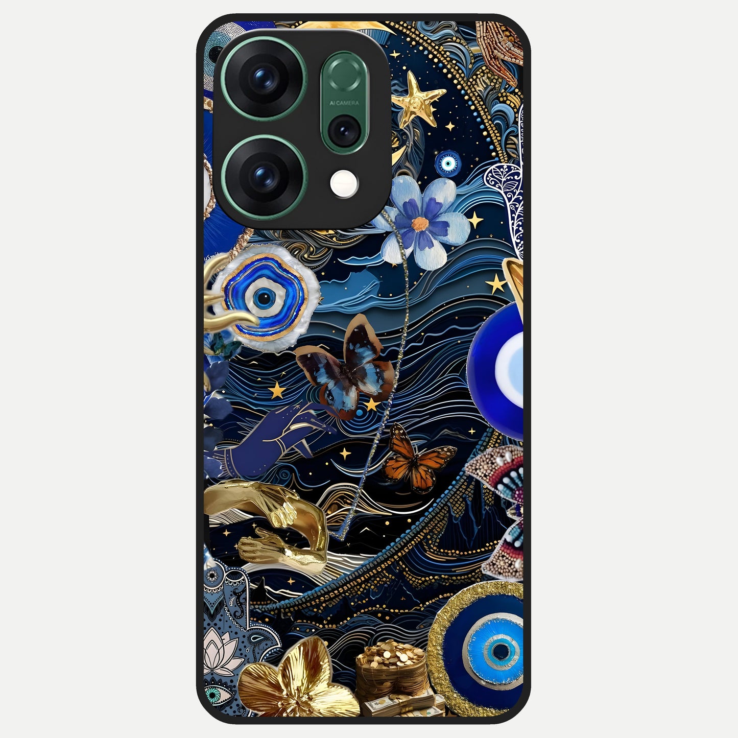  Golden Moon Magic Glass Case For Oppo Reno 14 back cover – full design glossy printed glass finish