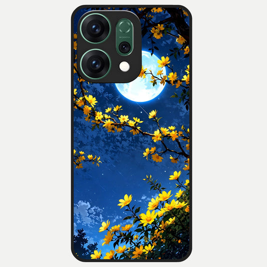  Golden Night Glow Glass Case For Oppo Reno 14 back cover – full design glossy printed glass finish