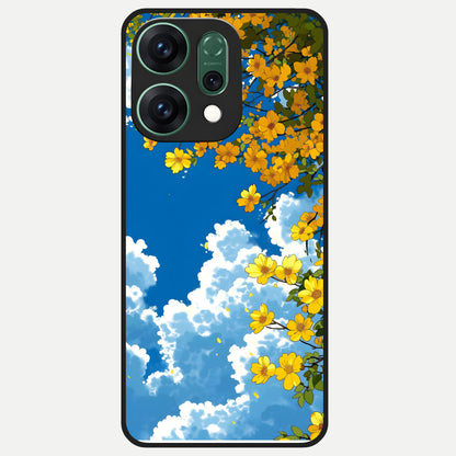  Golden Petal Sky Glass Case For Oppo Reno 14 back cover – full design glossy printed glass finish