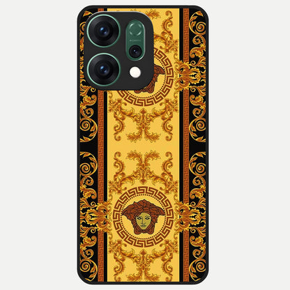  Golden Royal Heritage Glass Case For Oppo Reno 14 back cover – full design glossy printed glass finish