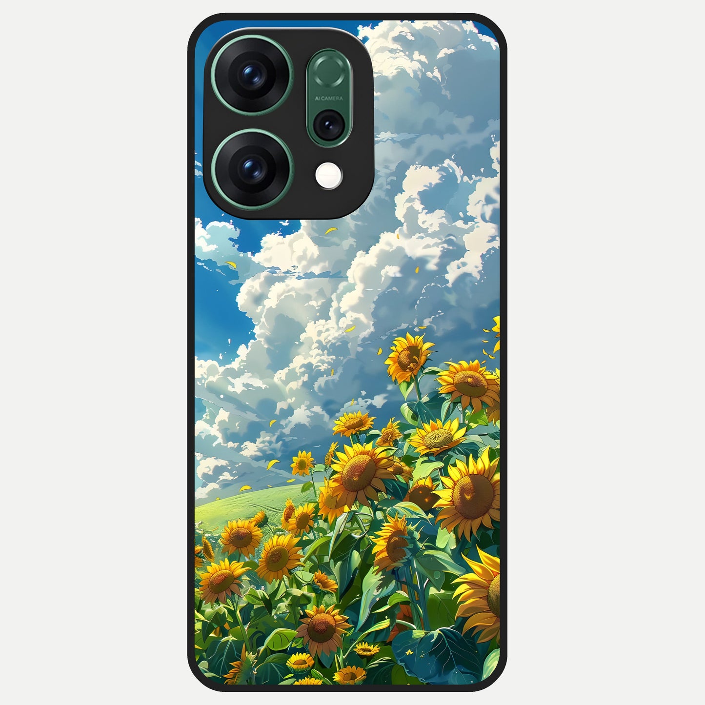  Golden Sun Glory Glass Case For Oppo Reno 14 back cover – full design glossy printed glass finish