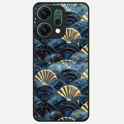  Golden Wave Luxe Glass Case For Oppo Reno 14 back cover – full design glossy printed glass finish