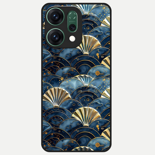  Golden Wave Luxe Glass Case For Oppo Reno 14 back cover – full design glossy printed glass finish