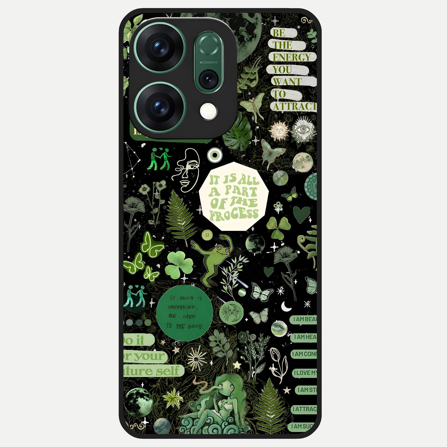  Green Mandala Pattern Glass Case For Oppo Reno 14 back cover – full design glossy printed glass finish