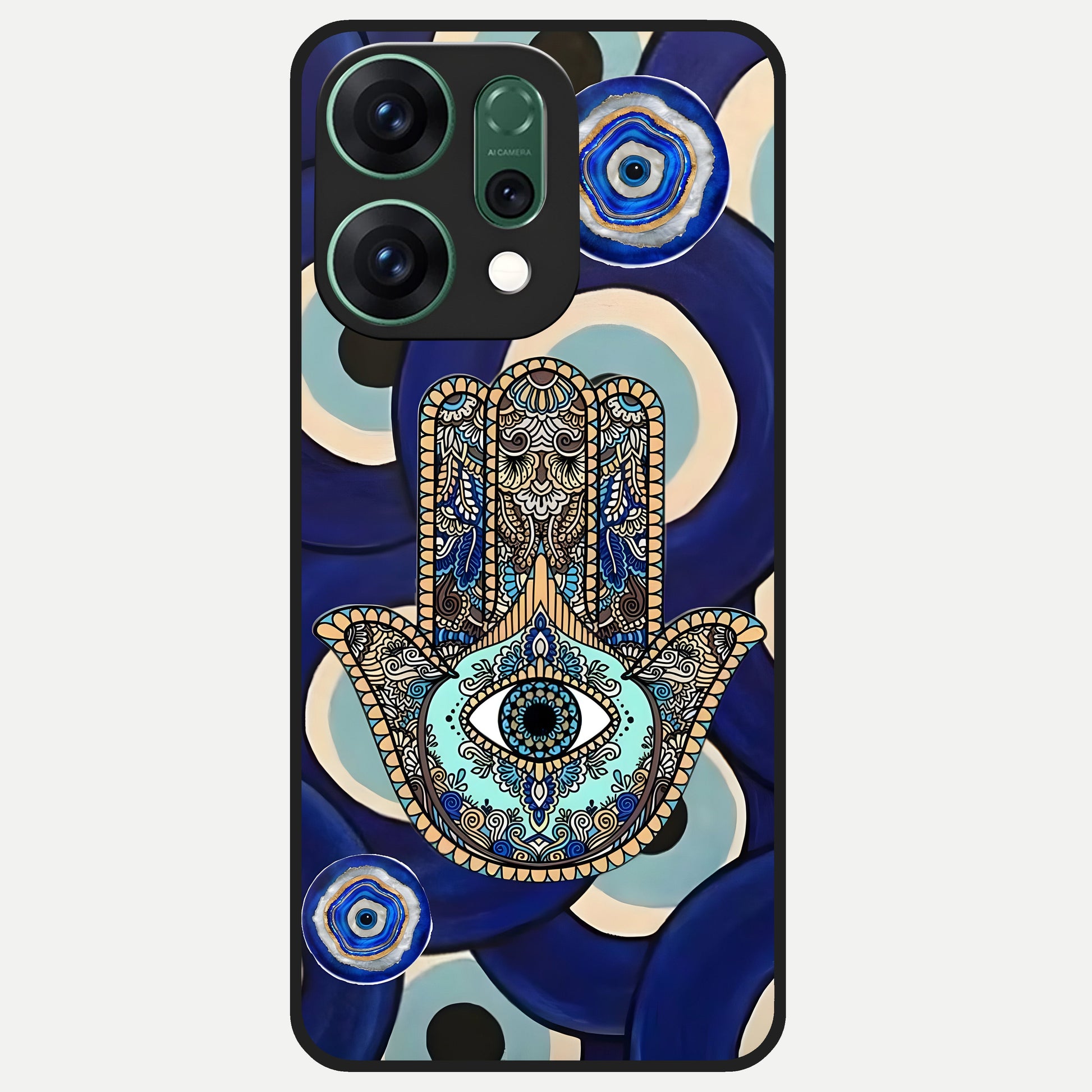 Hamsa Divine Guard Glass Case For Oppo Reno 14 back cover – full design glossy printed glass finish