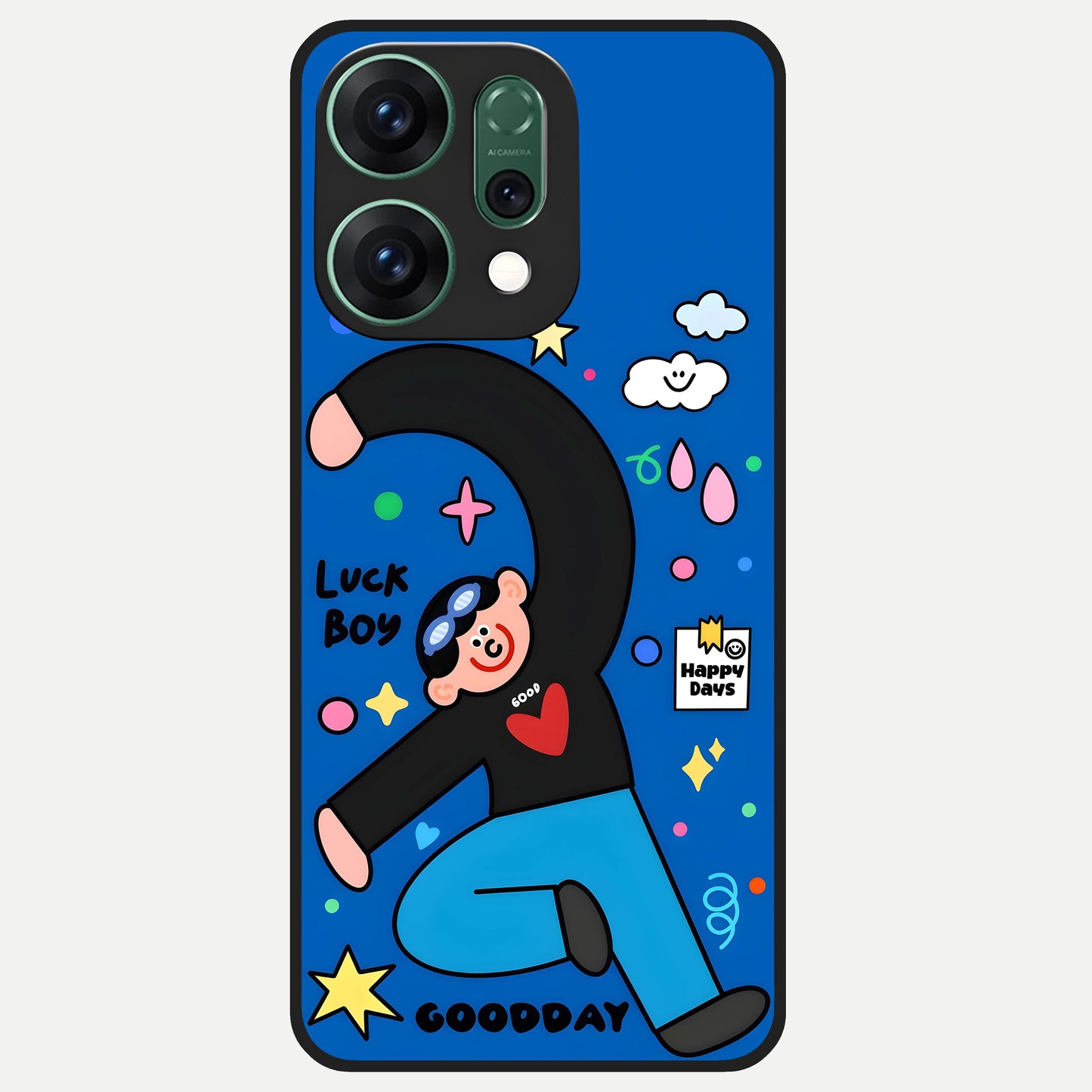  Happy Luck Vibe Glass Case For Oppo Reno 14 back cover – full design glossy printed glass finish