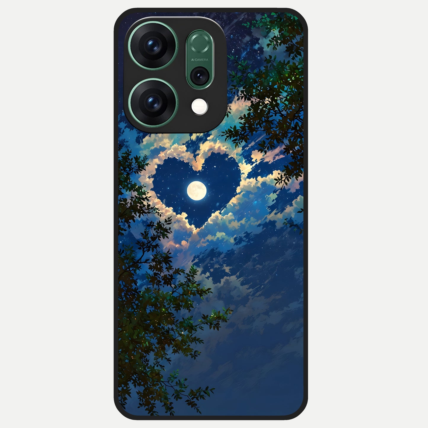  Heart With Moon Sky Glass Case For Oppo Reno 14 back cover – full design glossy printed glass finish