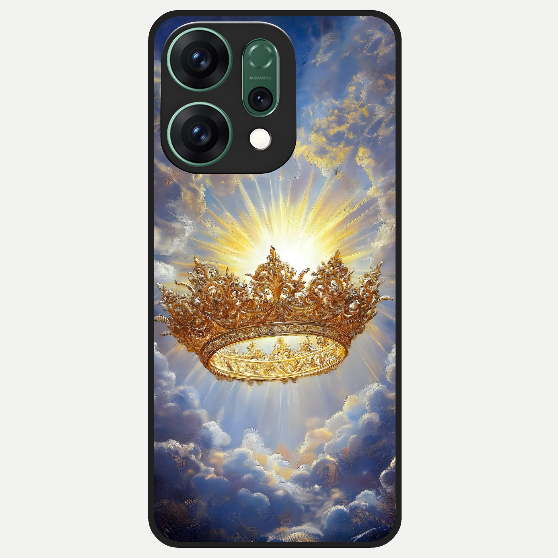  Heavenly Crown Light Glass Case For Oppo Reno 14 back cover – full design glossy printed glass finish