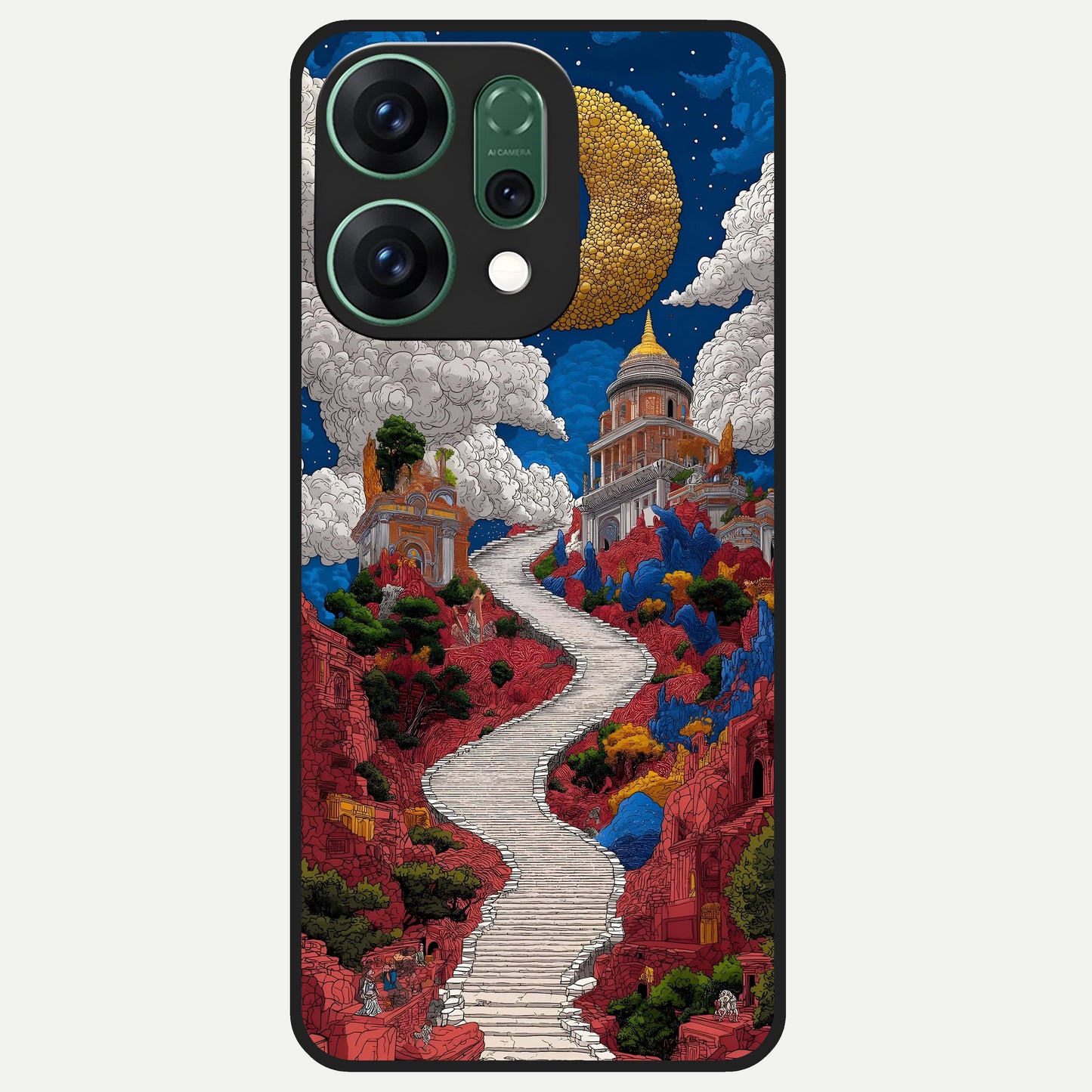  Heavenly Moon Path Glass Case For Oppo Reno 14 back cover – full design glossy printed glass finish