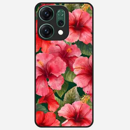  Hibiscus Pattern Glass Case For Oppo Reno 14 back cover – full design glossy printed glass finish