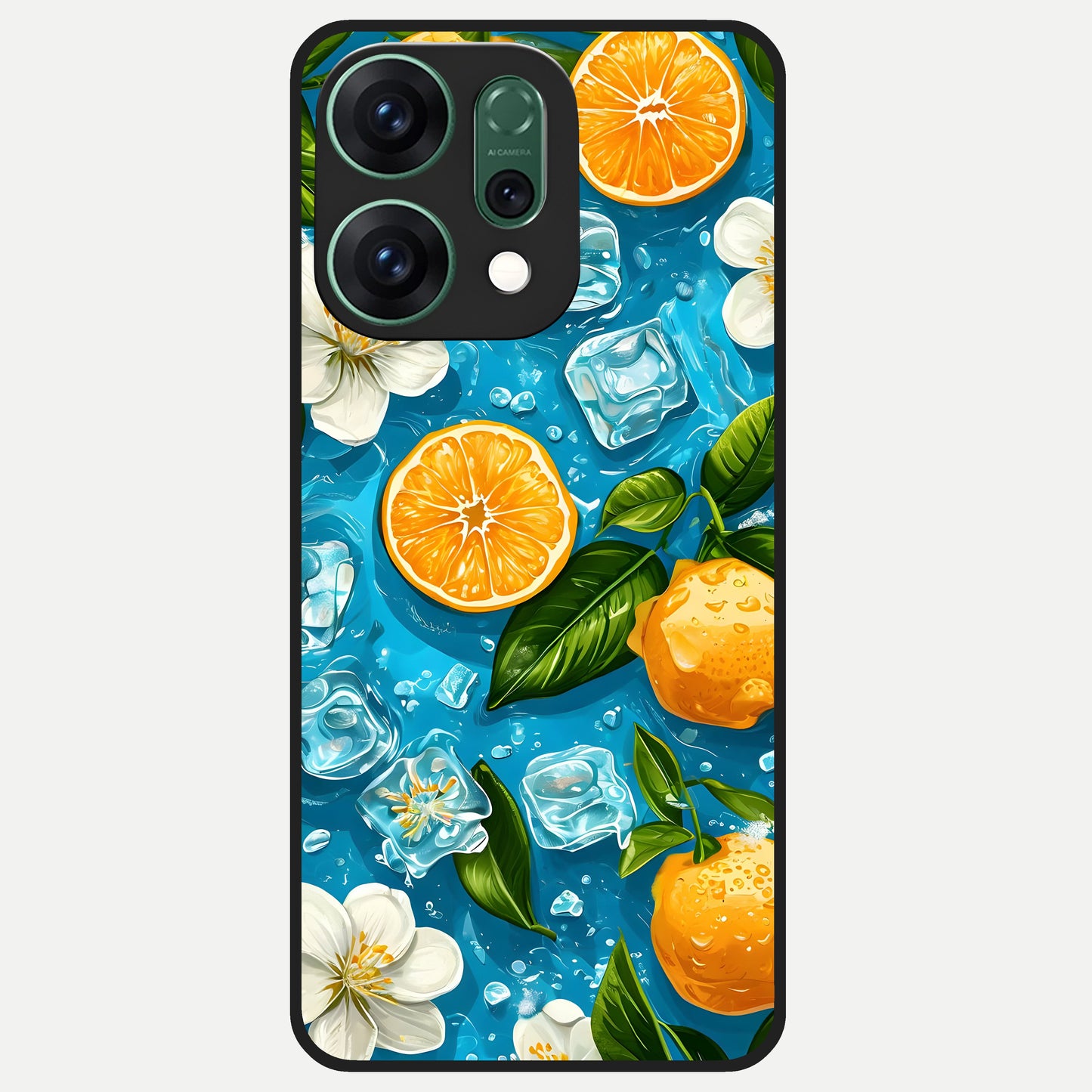 Ice Cube With Orange Glass Case For Oppo Reno 14 back cover – full design glossy printed glass finish