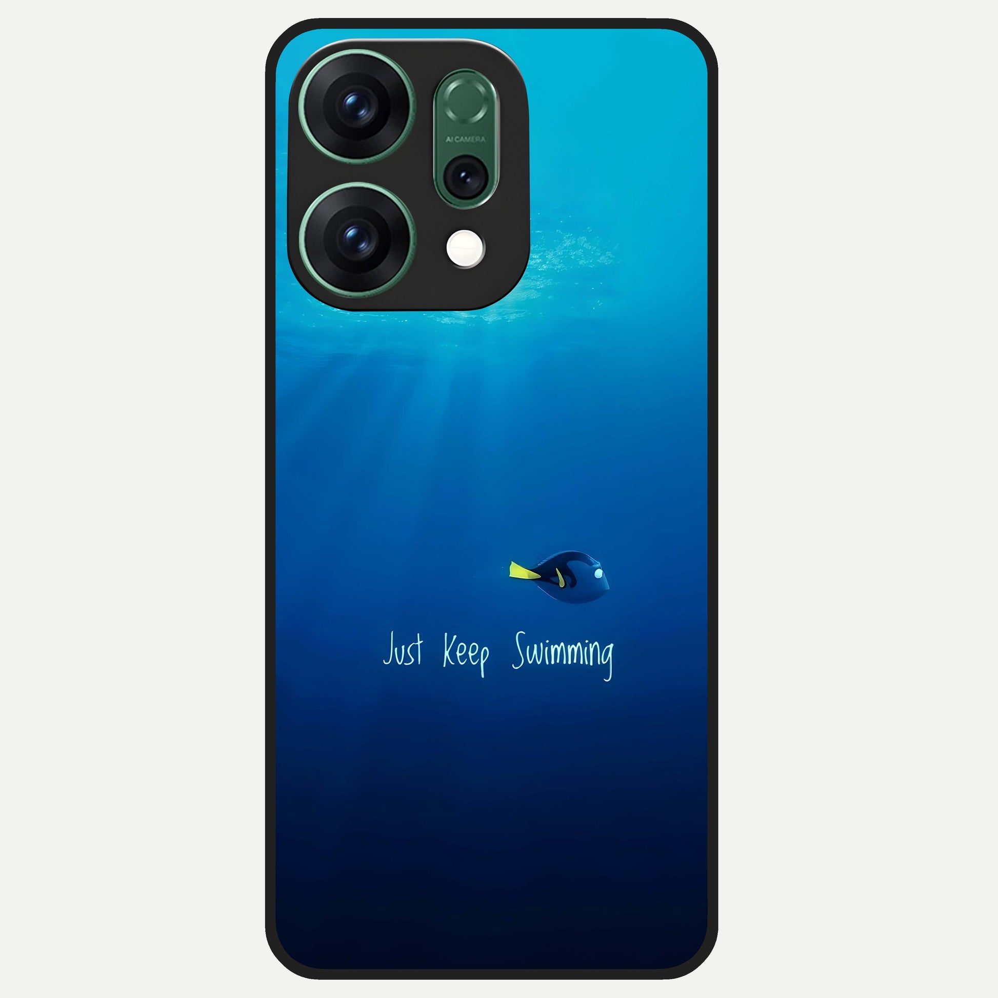  Just Keep Swimming Glass Case For Oppo Reno 14 back cover – full design glossy printed glass finish