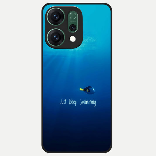  Just Keep Swimming Glass Case For Oppo Reno 14 back cover – full design glossy printed glass finish