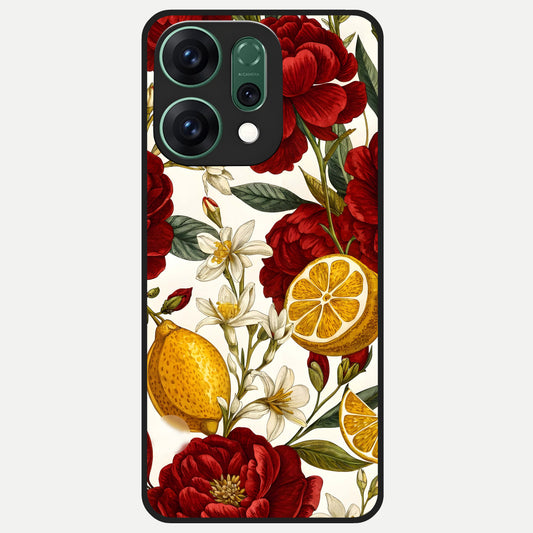  Lemon Rose Charm Glass Case For Oppo Reno 14 back cover – full design glossy printed glass finish