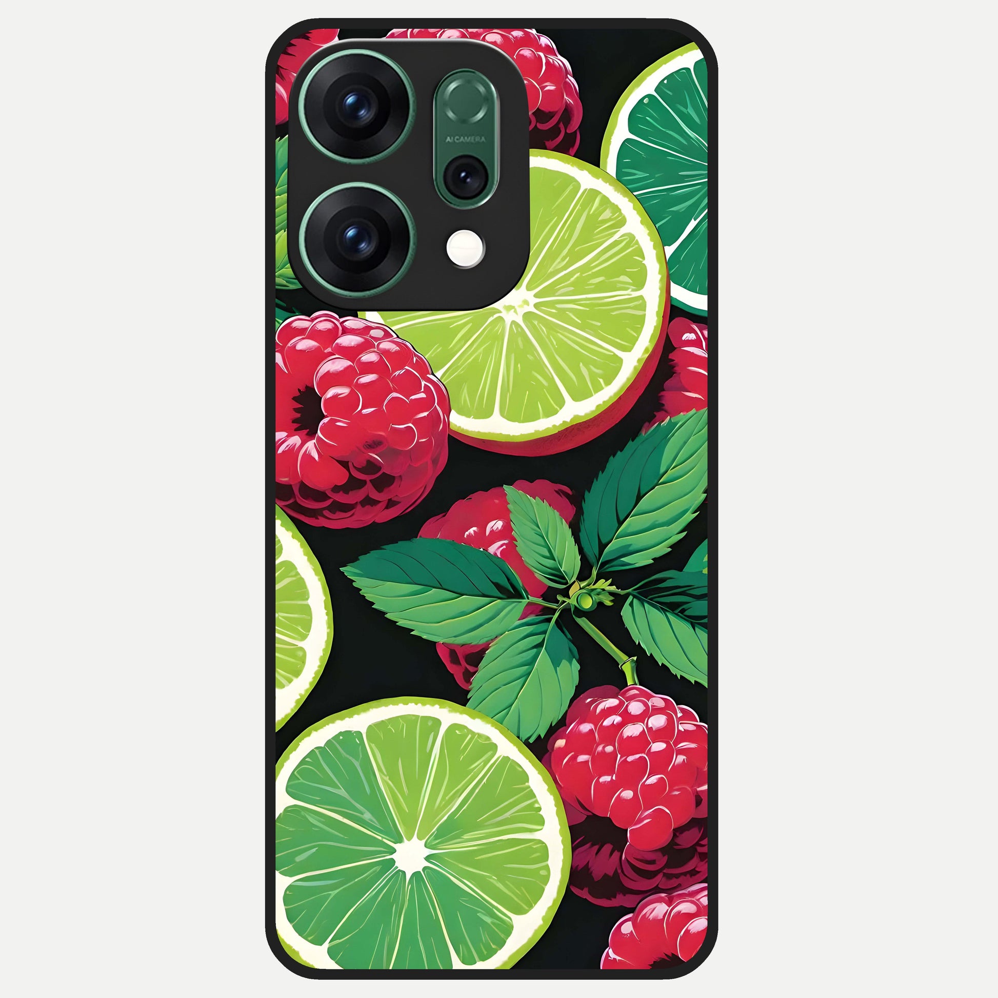  Lime and Raspberry Pattern Glass Case For Oppo Reno 14 back cover – full design glossy printed glass finish