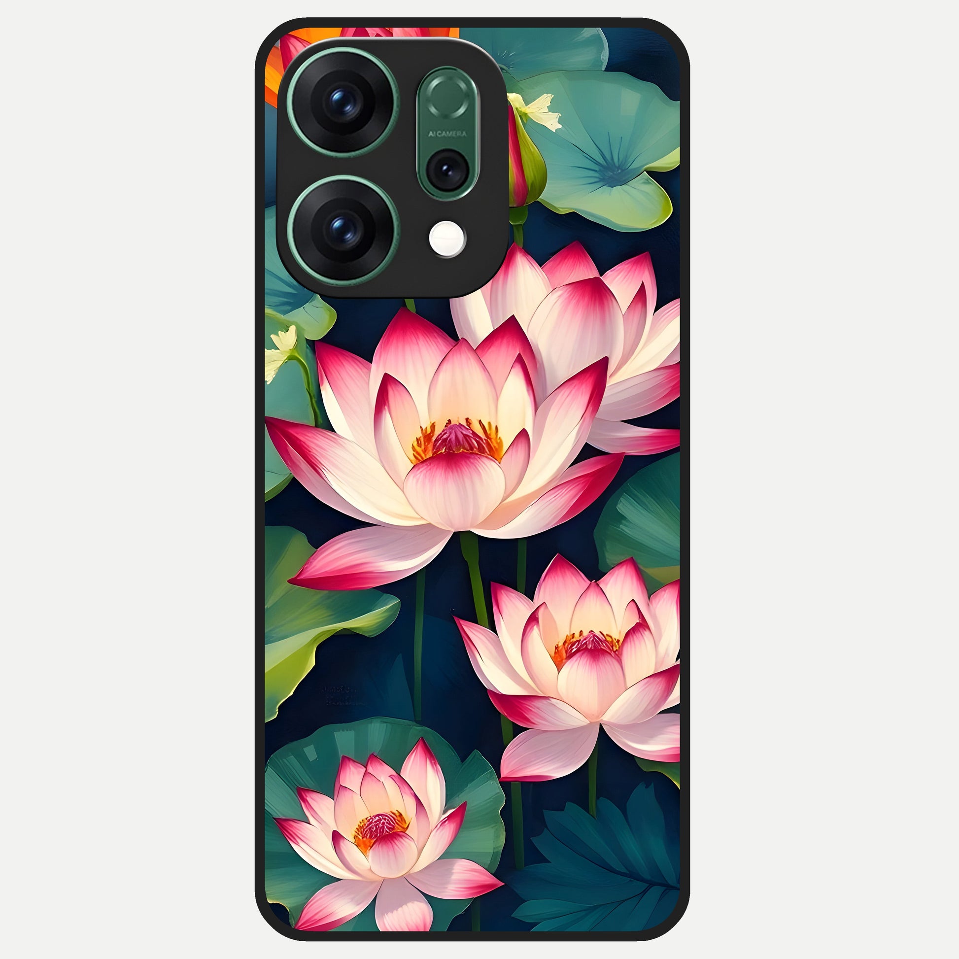  Lotus Dream Serenity Glass Case For Oppo Reno 14 back cover – full design glossy printed glass finish