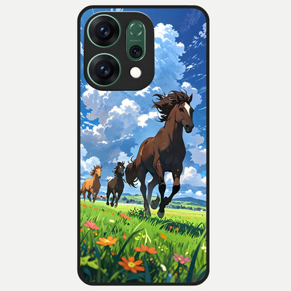  Majestic Horses Galloping Glass Case For Oppo Reno 14 back cover – full design glossy printed glass finish
