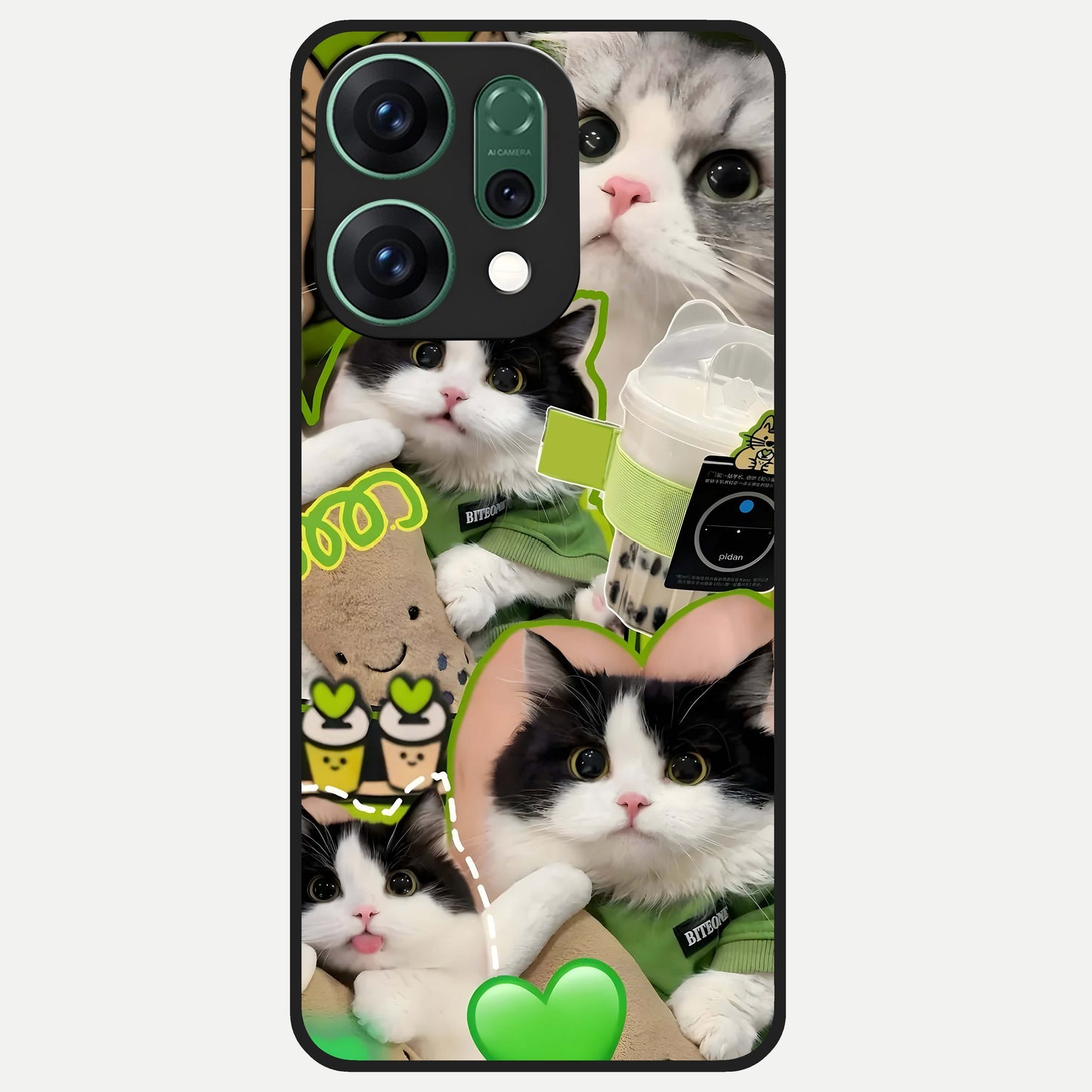  Matcha Cats Mood Glass Case For Oppo Reno 14 back cover – full design glossy printed glass finish