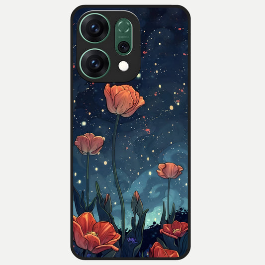  Midnight Tulip Glow Glass Case For Oppo Reno 14 back cover – full design glossy printed glass finish