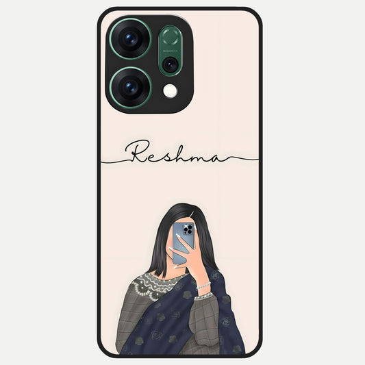  Mirror Mood Muse With Custom Name Glass Case For Oppo Reno 14 back cover – full design glossy printed glass finish