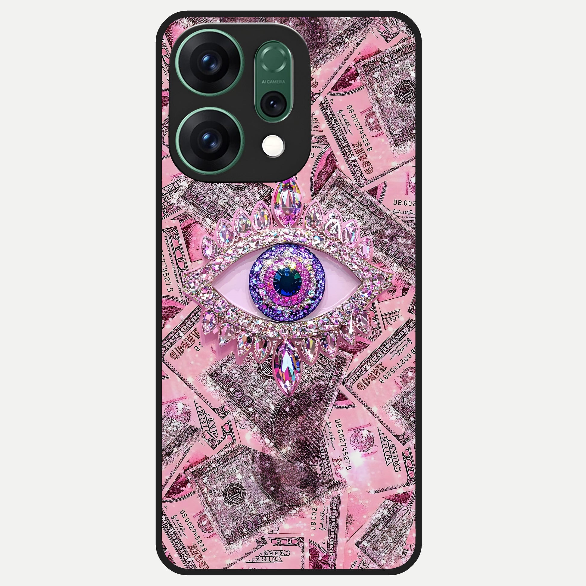  Money Eye Luxe Glass Case For Oppo Reno 14 back cover – full design glossy printed glass finish