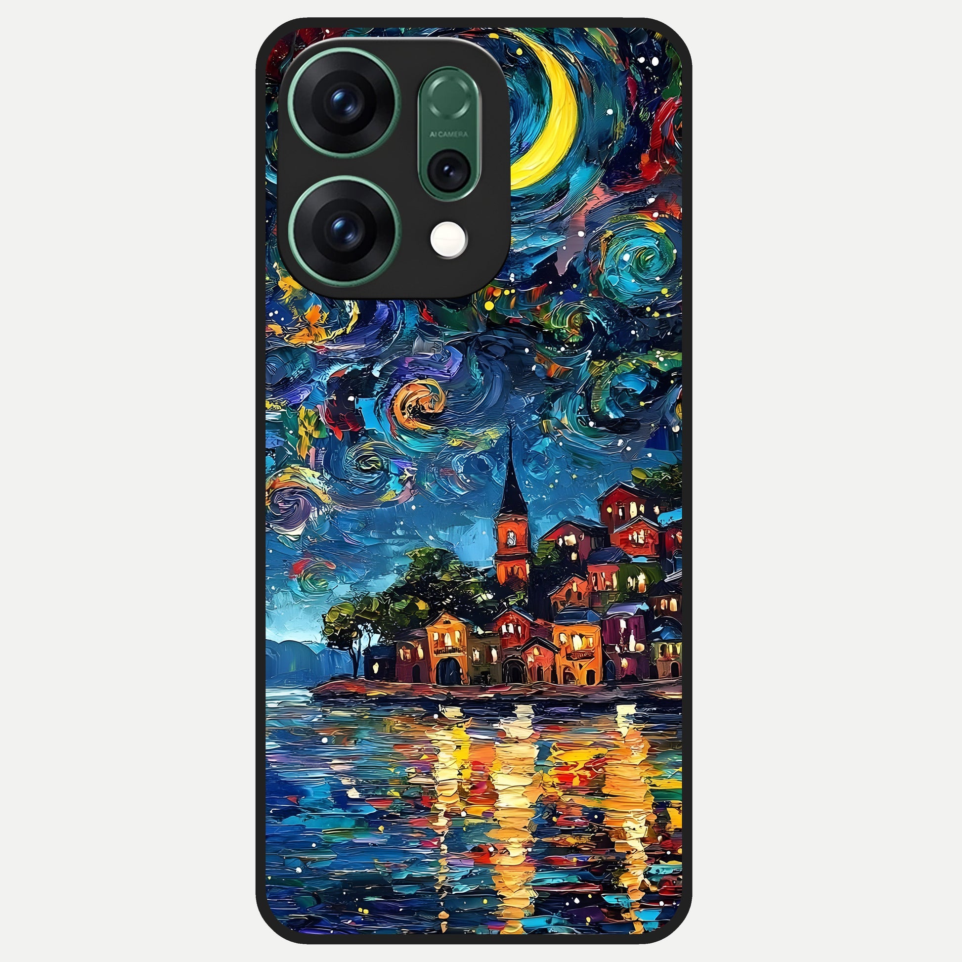  Moonlight Harbor Glow Glass Case For Oppo Reno 14 back cover – full design glossy printed glass finish