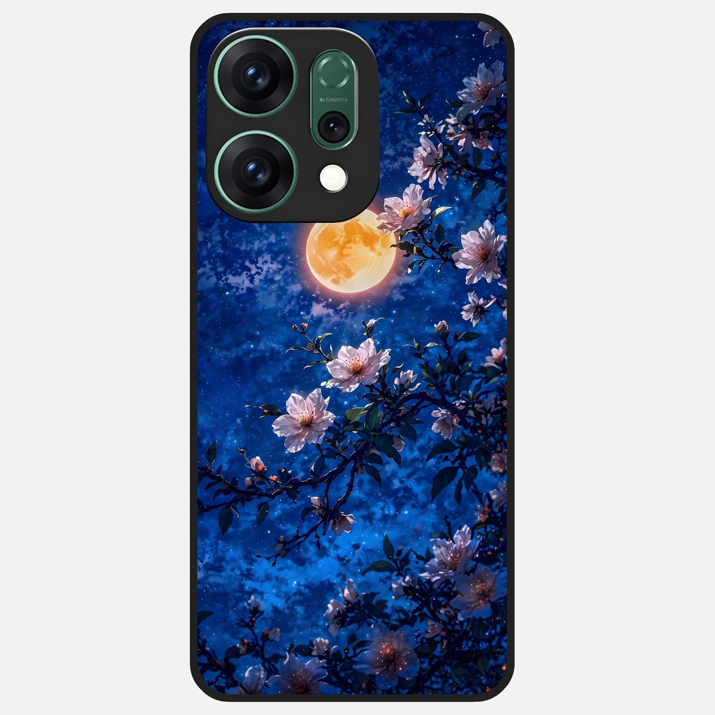  Moonlit Blossoms Night Glass Case For Oppo Reno 14 back cover – full design glossy printed glass finish