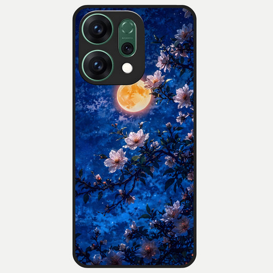  Moonlit Blossoms Night Glass Case For Oppo Reno 14 back cover – full design glossy printed glass finish
