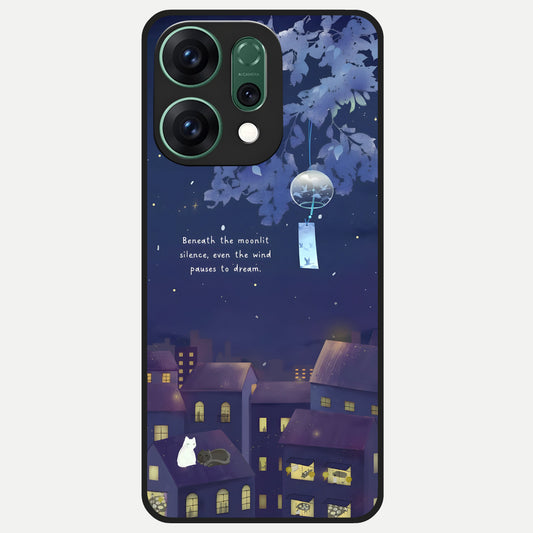  Moonlit Cat Silence Glass Case For Oppo Reno 14 back cover – full design glossy printed glass finish