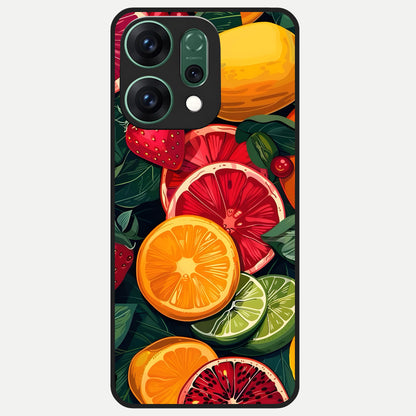  Multiple Fruits Glass Case For Oppo Reno 14 back cover – full design glossy printed glass finish