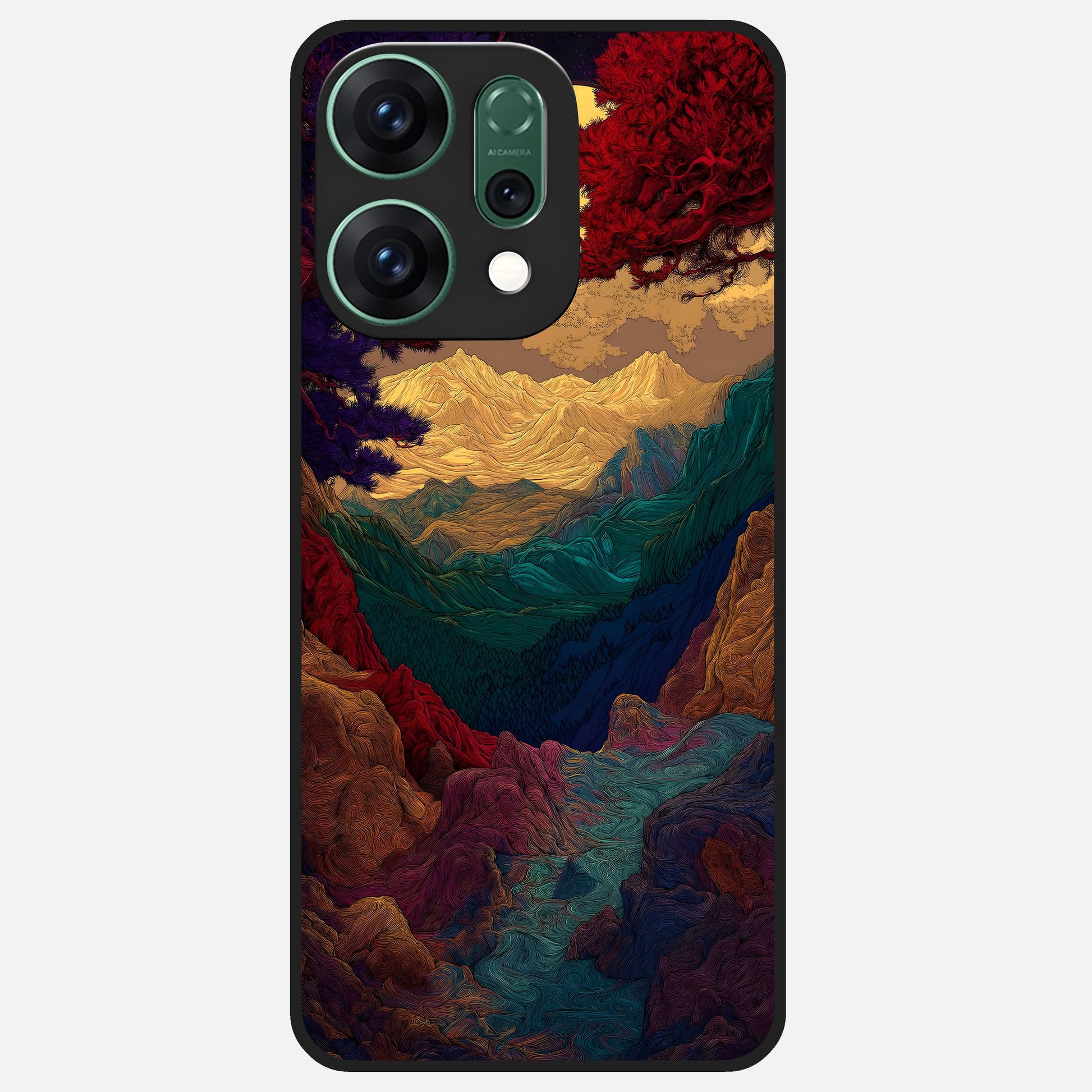  Mystic Valley Light Glass Case For Oppo Reno 14 back cover – full design glossy printed glass finish