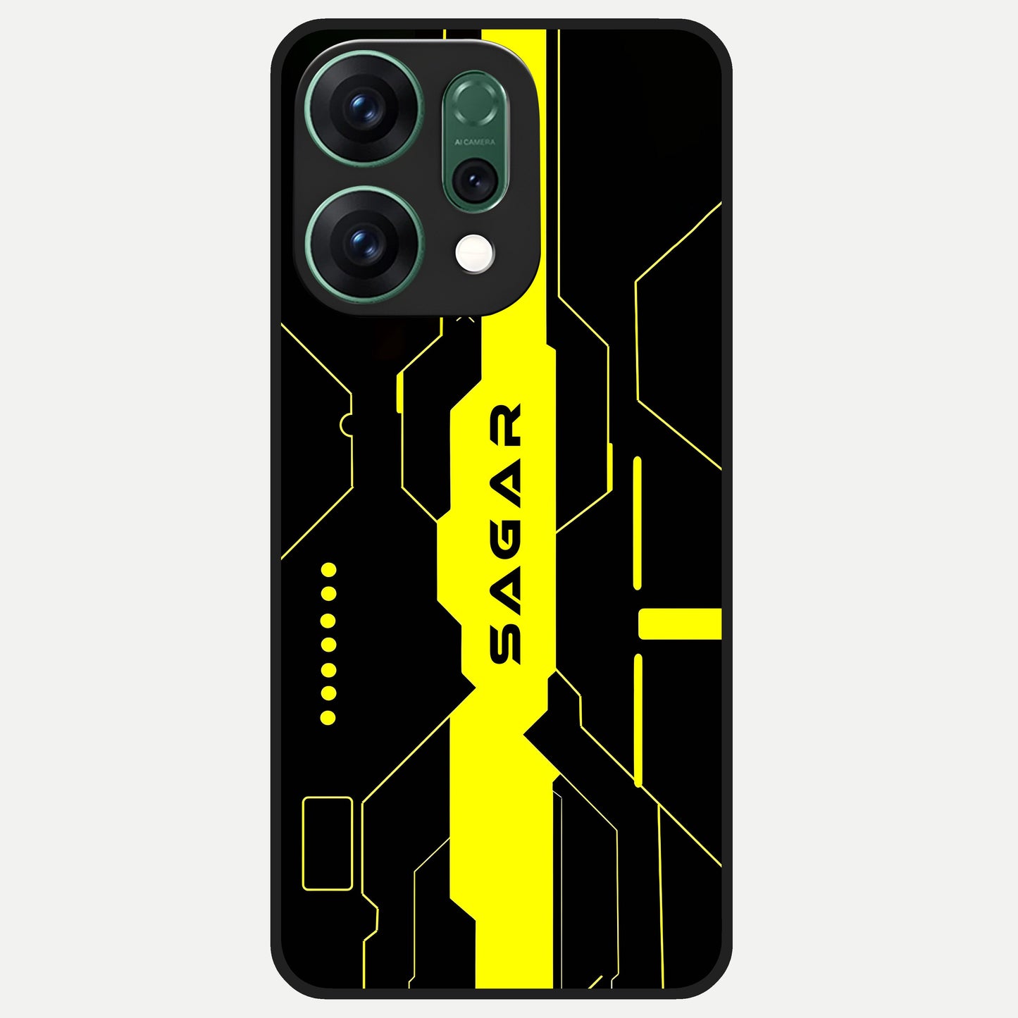  Neon CYBERPUNK Custom Name Glass Case For Oppo Reno 14 back cover – full design glossy printed glass finish